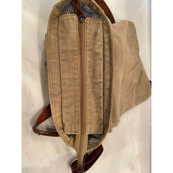 Boho Canvas & Leather Fleur De Lis Messenger Vintage Chic Look Crossbody Bag - Picture 6 of 11